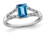 7/8 Carat (ctw) Emerald-Cut Swiss Blue Topaz Ring in 14k White Gold